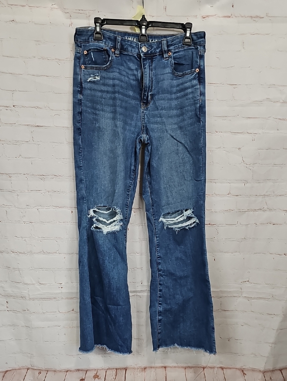 American Eagle Outfitters Distressed Dark Blue Flare Jeans